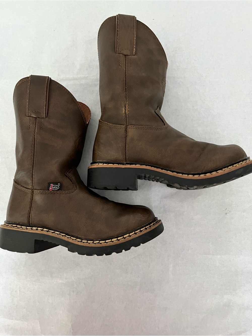 Justin Boots Kids Brown Leather Pull-On Work Boots